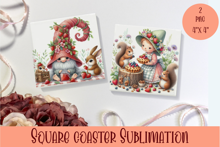 Cute gnome Square Coaster Sublimation Design