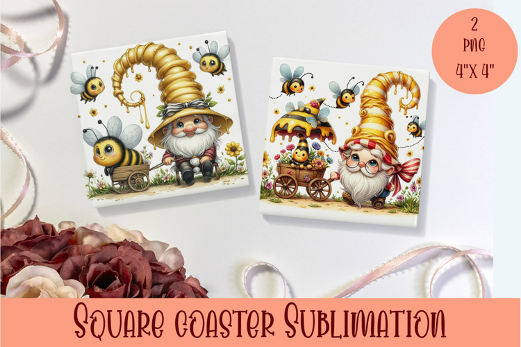 Cute gnome Square Coaster Sublimation Design