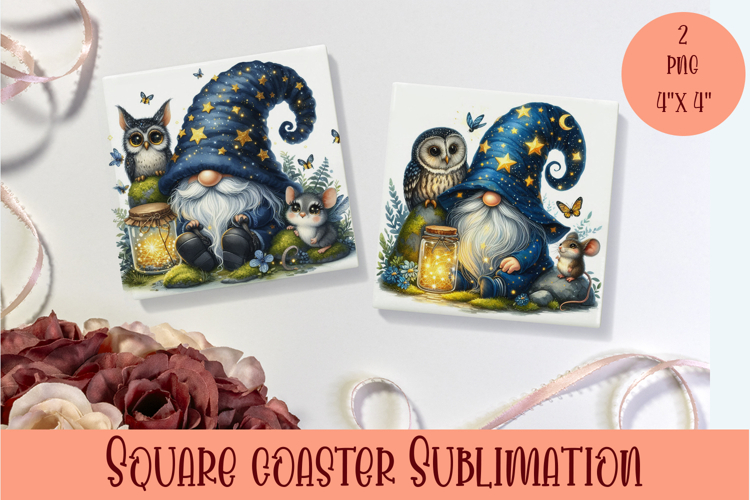Cute gnome Square Coaster Sublimation Design