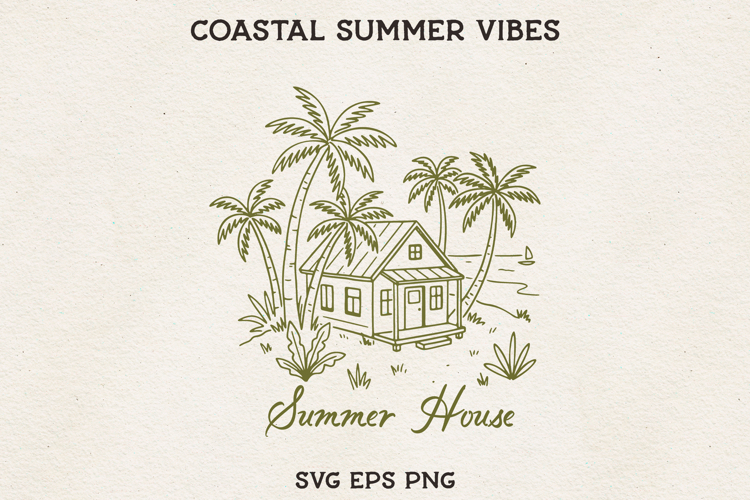 Summer House SVG Tropical Beach Cottage Coastal Line Art