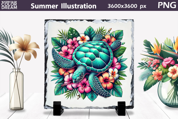 Tropical Sea Turtle Clipart | Floral Summer Sublimation