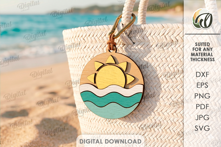 3D Summer Keychain Laser Cut. Summer Keyring SVG