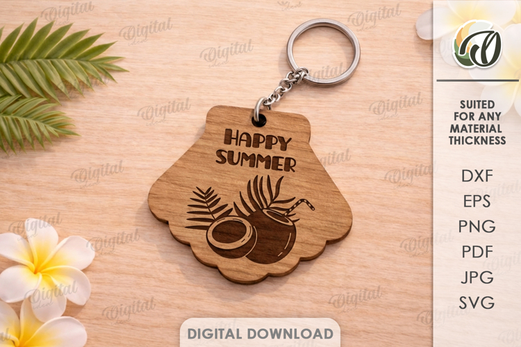 Summer Keychain Laser Cut. Summer Keyring SVG