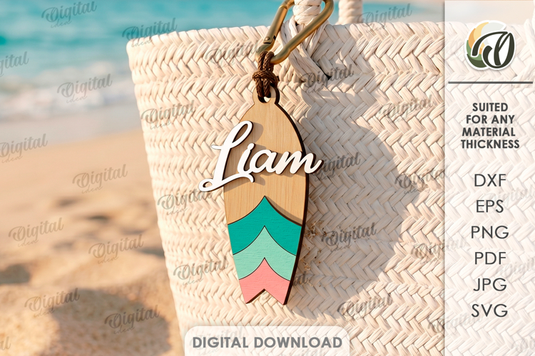 3D Summer Keychain Laser Cut. Summer Keyring SVG example image 1