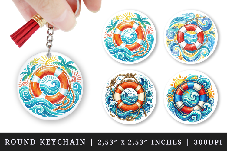Summer round keychain pintable sublimation design png