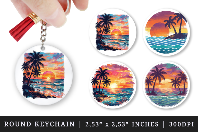 Summer round keychain pintable sublimation design png