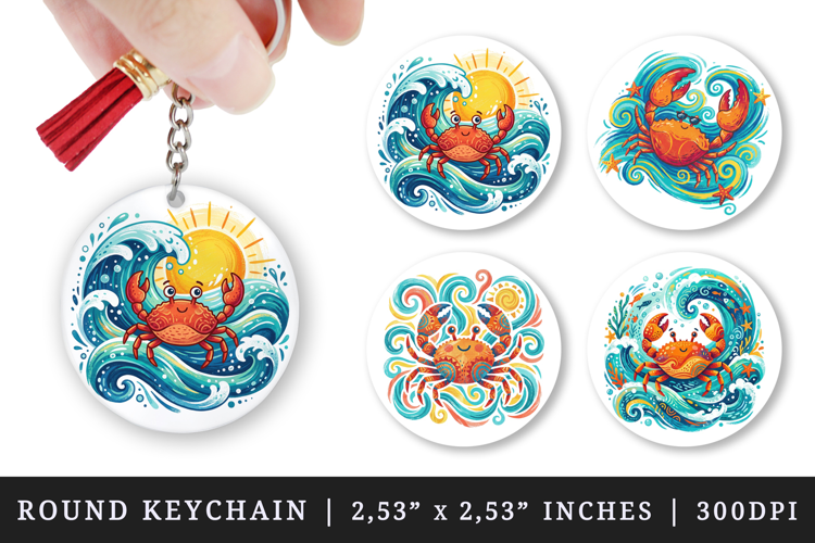 Summer round keychain pintable sublimation design png
