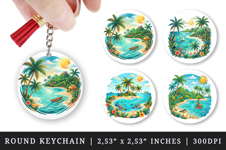 Summer round keychain pintable sublimation design png