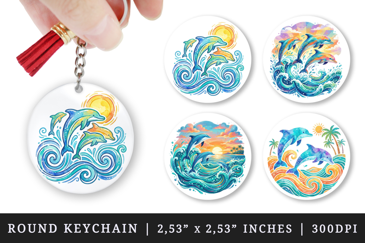 Summer round keychain pintable sublimation design png