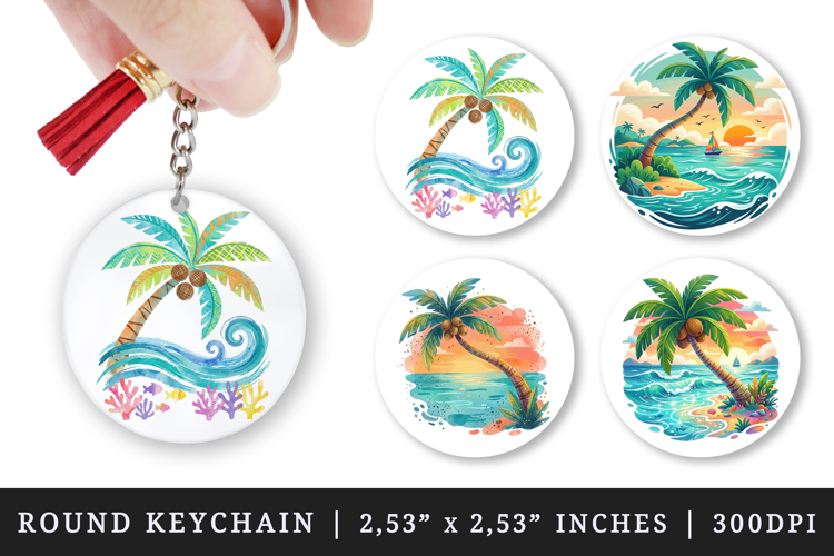 Summer round keychain pintable sublimation design png