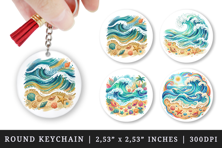 Summer round keychain pintable sublimation design png