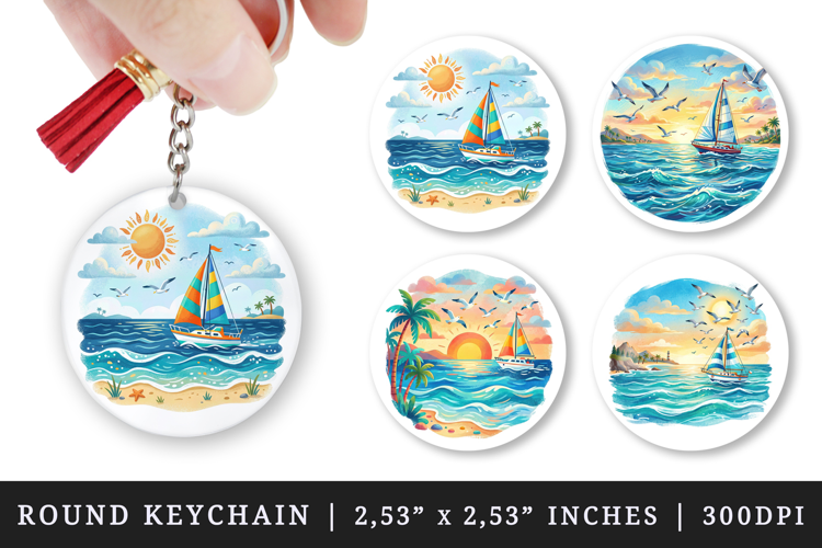 Summer round keychain pintable sublimation design png