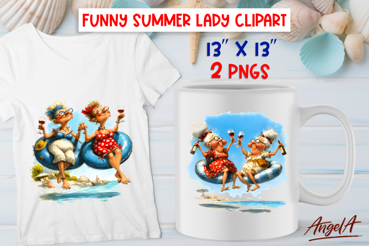 Summer vacation clipart Funny ladies on sea drinking wine