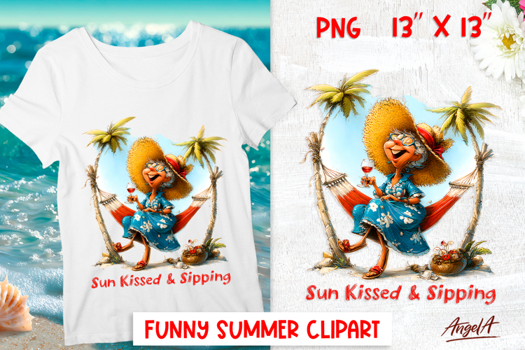 Summer vacation clipart Elderly lady Tropical Wine quote