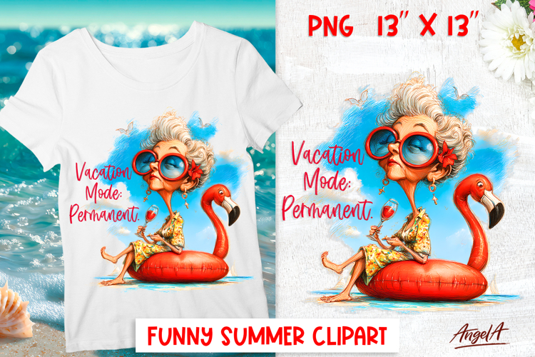 Summer vacation clipart Elderly lady relaxing with wine