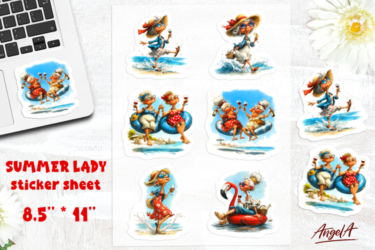 Summer stickers Vacation sticker sheet Lady drinking wine