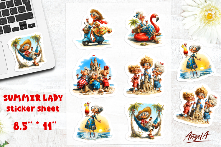 Summer sticker sheet Vacation stickers Elderly Lady Friends