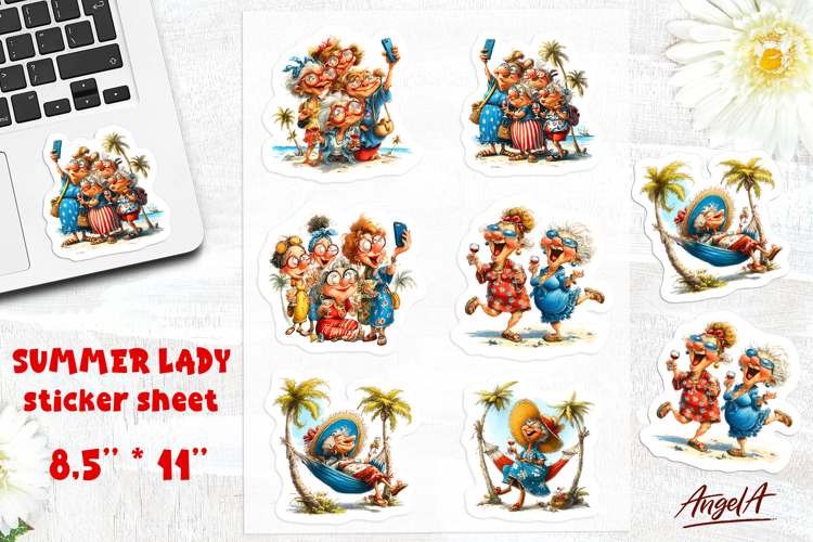 Summer sticker sheet Vacation stickers Elderly Lady Friends