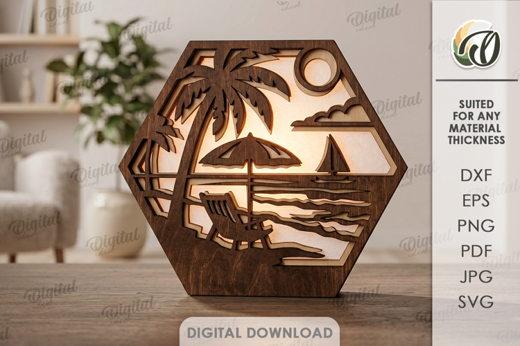 3D Summer Led Decor Laser Cut. Lightbox. Led Lantern SVG example image 1