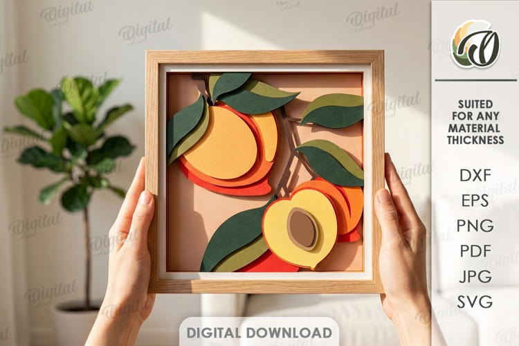 3D Summer Layered Fruit Decor. Peach Wall Art Paper cut