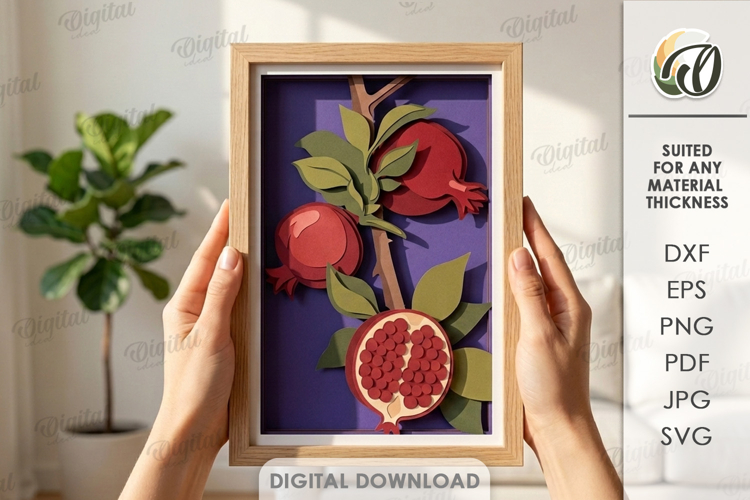 3D Summer Layered Fruit Decor. Pomegranate Wall Art Papercut