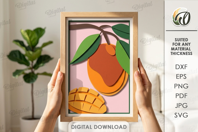 3D Summer Layered Fruit Decor. Mango Wall Art Paper cut