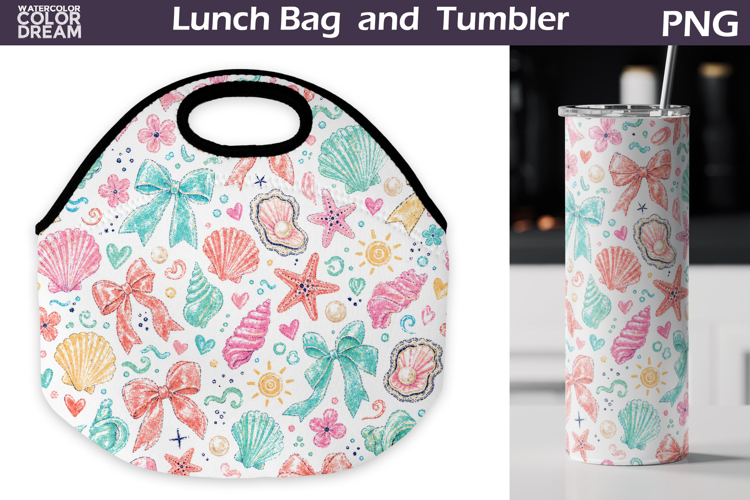 Seashell Bow Lunch bag | Summer Beach Tumbler Wrap