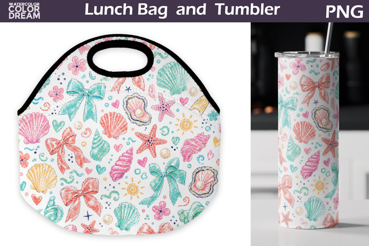 Seashell Bow Lunch bag | Summer Beach Tumbler Wrap