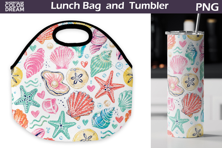 Seashell Starfish Print | Lunch Bag Tumbler Sublimation