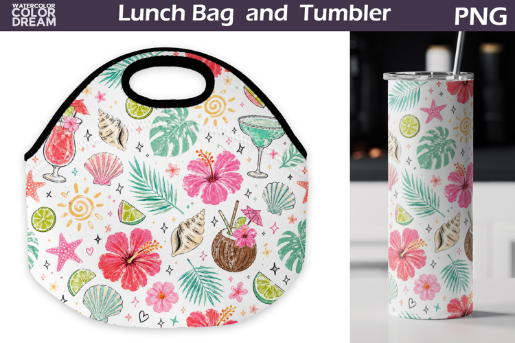 Tropical Hibiscus Print | Lunch Bag Tumbler Sublimation