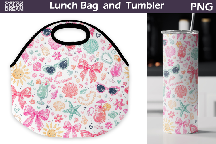Seashell Beach Coquette Print | Lunch Bag Tumbler Wrap