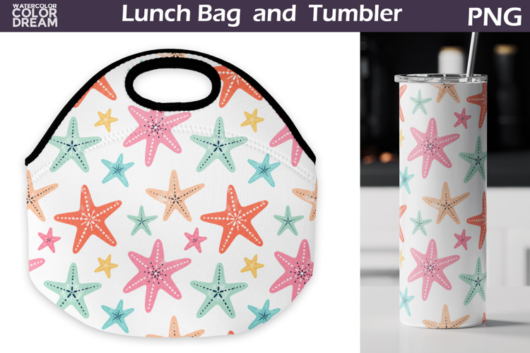 Colorful Starfish Print | Lunch Bag Tumbler Sublimation