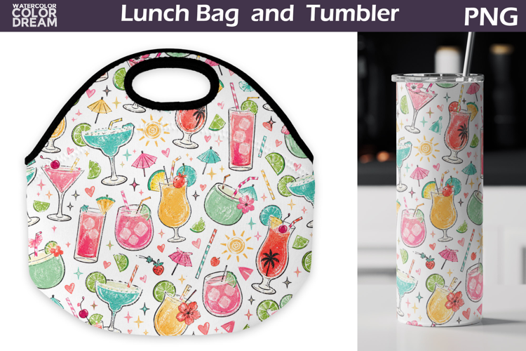 Summer Cocktail Print | Lunch Bag Tumbler Sublimation