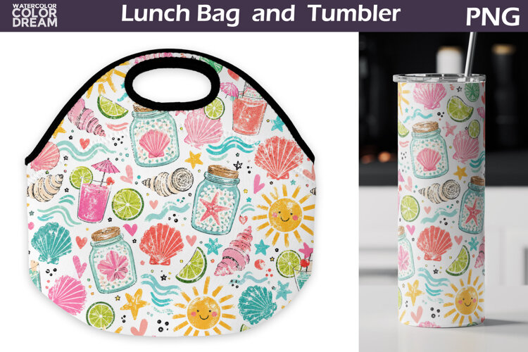 Seashell Beach Print | Lunch Bag Tumbler Sublimation example image 1