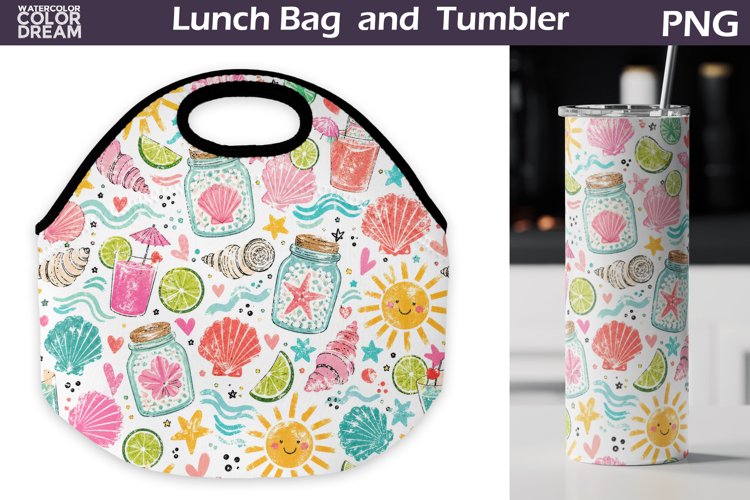 Seashell Beach Print | Lunch Bag Tumbler Sublimation