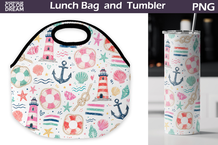 Nautical Lighthouse Print | Lunch Bag Tumbler Sublimation