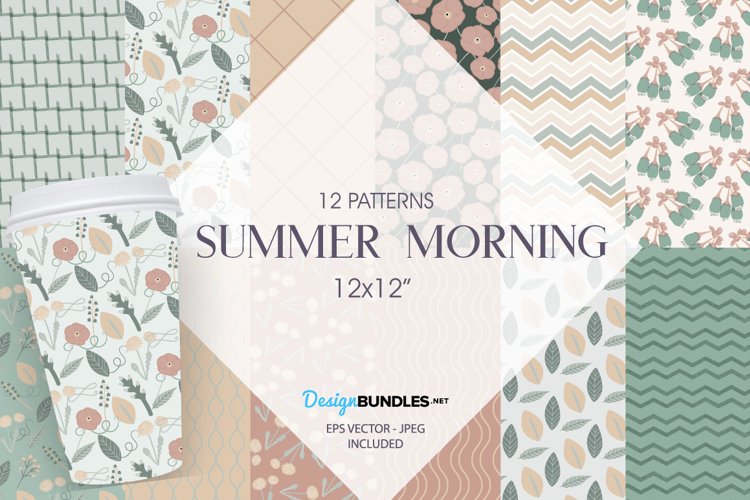 Botanical Summer mornings Digital Paper, Vector Patterns