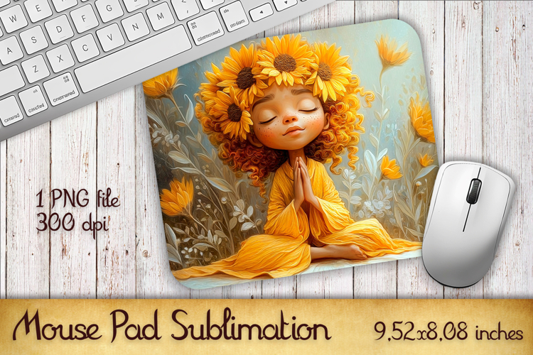 Summer Sun Girl with Flowers Mouse Pad | Sublimation PNG