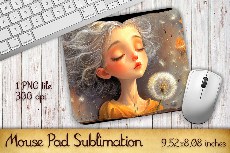 Summer Sun Girl with Flowers Mouse Pad | Sublimation PNG