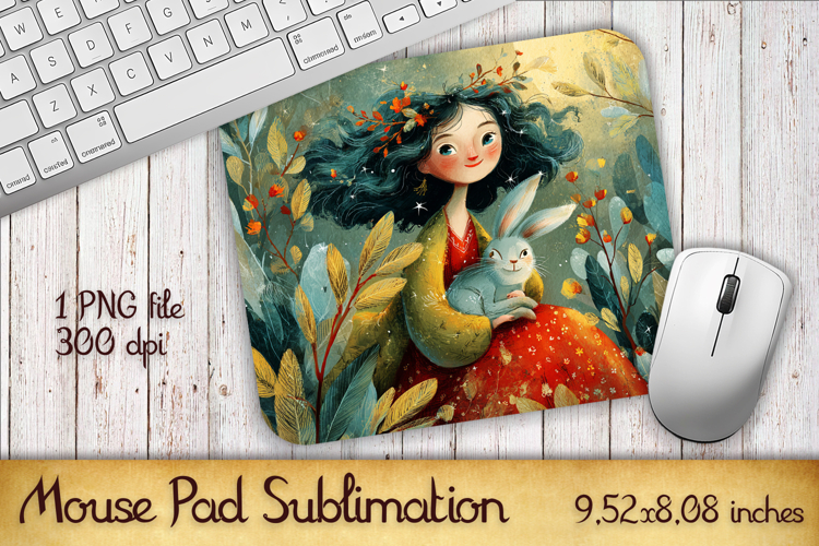 Summer Sun Girl with Flowers Mouse Pad | Sublimation PNG