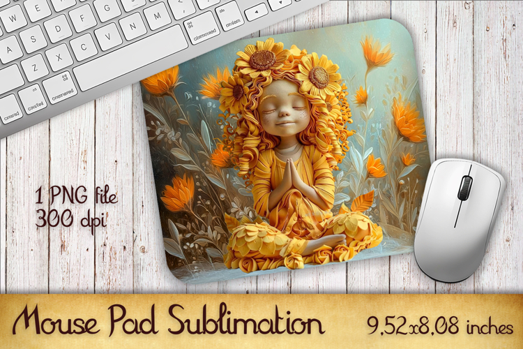 Summer Sun Girl with Flowers Mouse Pad | Sublimation PNG