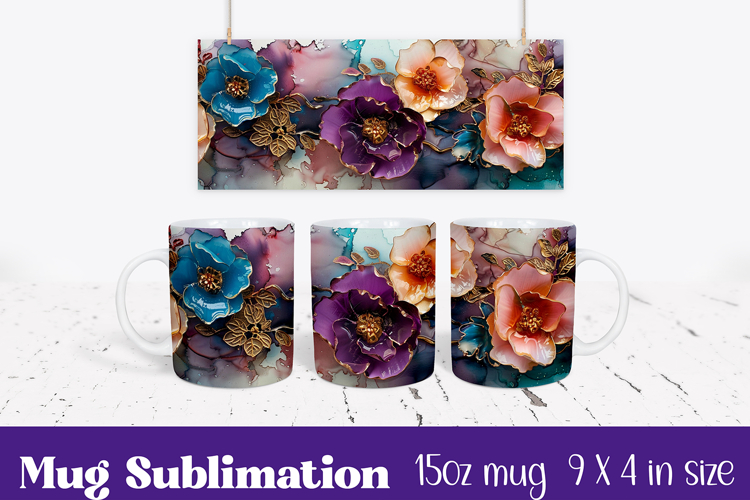 Floral Mug Wrap Sublimation, Flowers Pattern