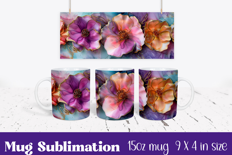 Floral Mug Wrap Sublimation, Flowers Pattern