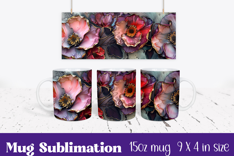 Floral Mug Wrap Sublimation, Flowers Pattern