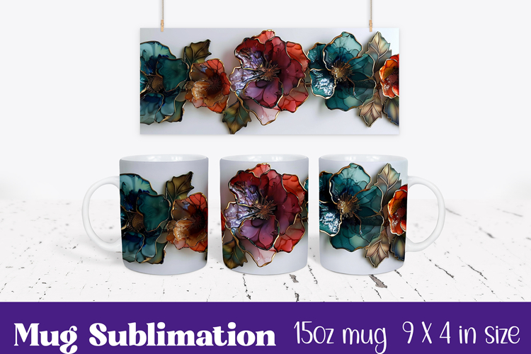 Floral Mug Wrap Sublimation, Flowers Pattern