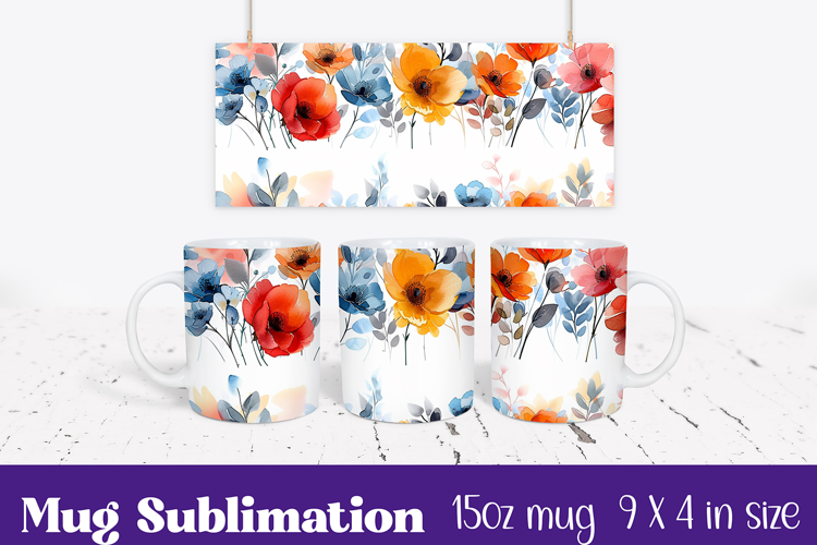 Floral Mug Wrap Sublimation, Flowers Pattern