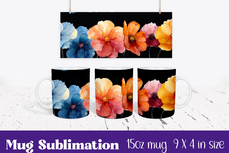 Floral Mug Wrap Sublimation, Flowers Pattern