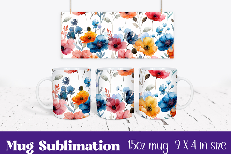 Floral Mug Wrap Sublimation, Flowers Pattern