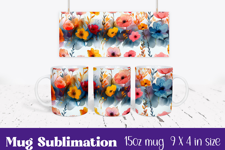 Floral Mug Wrap Sublimation, Flowers Pattern