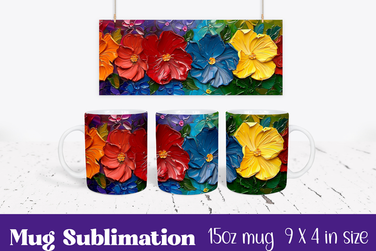 Floral Mug Wrap Sublimation, Flowers Pattern